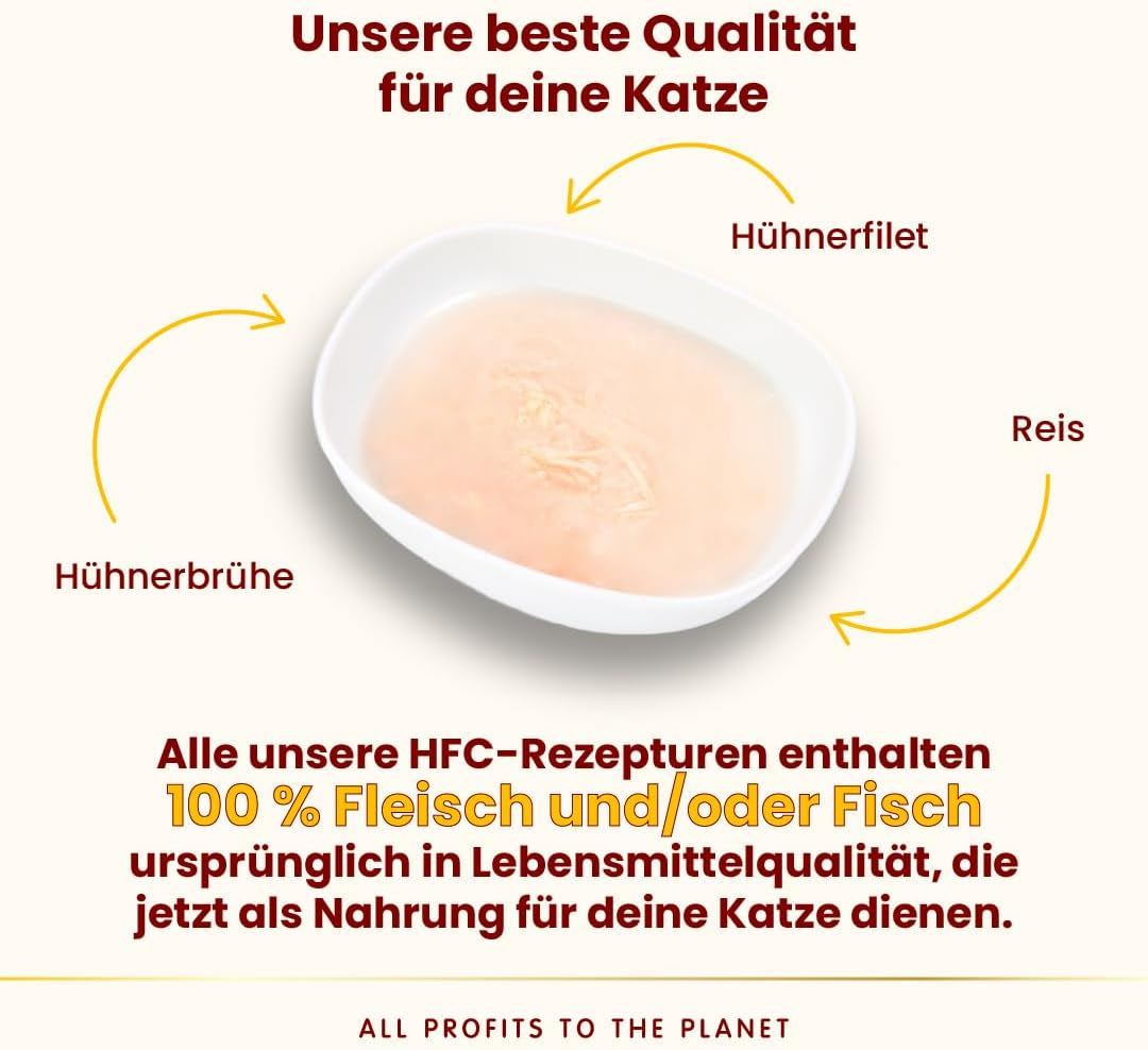 almo nature HFC Hydration Help Wet Cat Food - Kyllingesuppe og kyllingefileter - velegnet til menneskelig brug, glutenfri, monoprotein, 50 g, 24 stykker, 1,2 kg