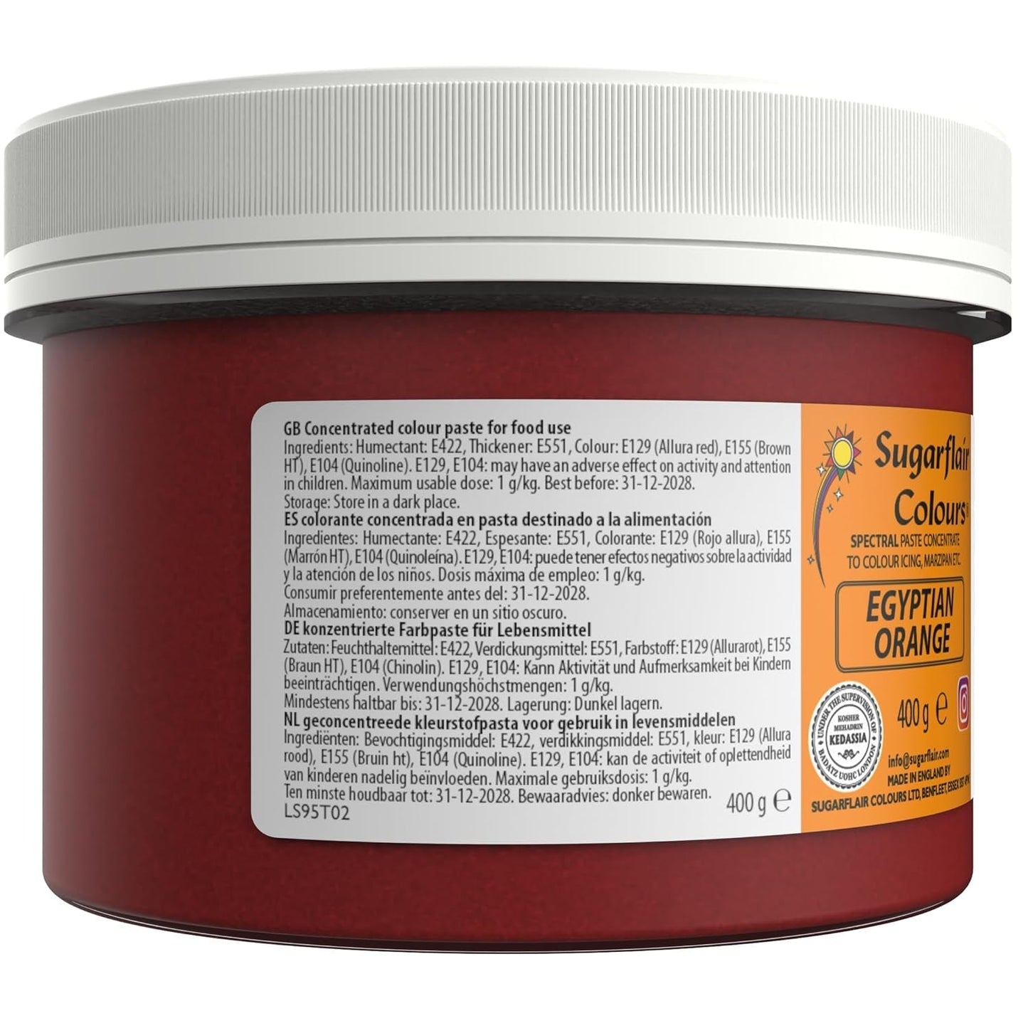 Sugarflair madfarve til pasta, egyptisk appelsin, madfarve til pasta, fondant og marcipan, spektrale koncentrerede farver - 400 g