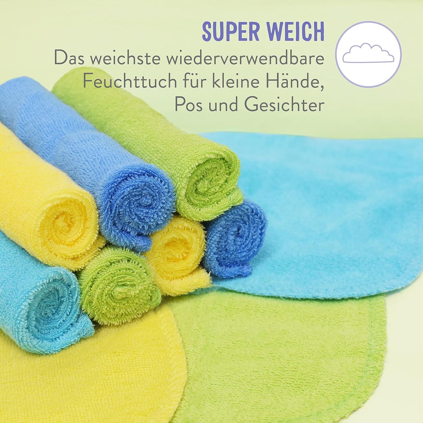 Bambino Mio Genanvendelige Babyservietter - Basic - Miljøvenlige, Kemikaliefri, Dobbeltsidet, Vaskbar, 10 Pack, Cloud - Emballagen kan variere