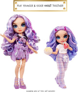Rainbow High Junior High PJ Party Doll - Violet - 22 cm med blød jumpsuit, hjemmesko og legetilbehør - Børnelegetøj - Ideel til 4-12 år