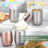Moderne Mate-krus 340 ml, isoleret Yerba Mate-krussæt med dobbeltvæg i rustfrit stål, Mate-tekrus med BPA-frit låg, Bombillas og en rensebørste (sølv)
