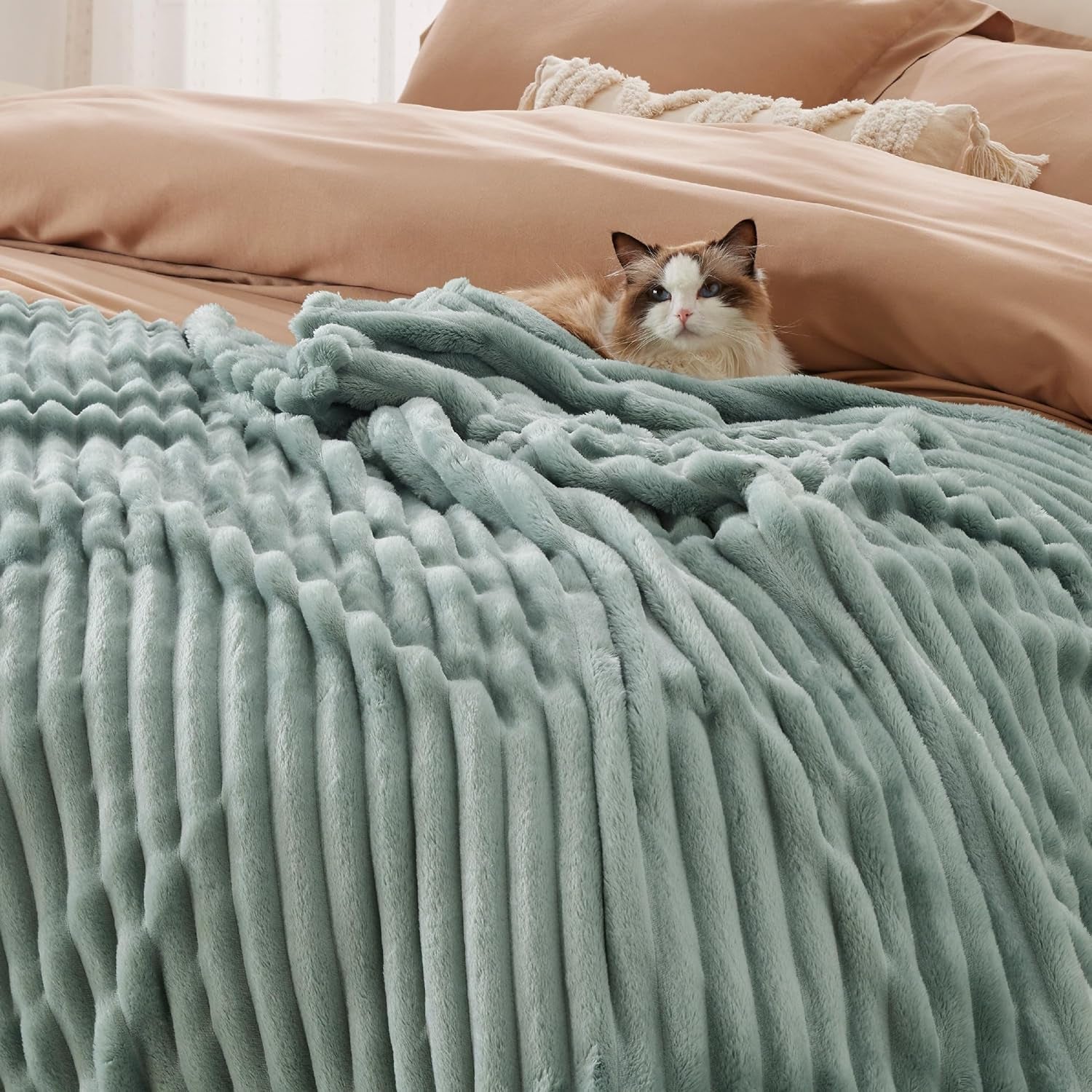 BEDSURE Sage Green Fleece tæppe til sofa - Super bløde hyggelige tæpper til kvinder, sødt lille tæppe til piger, 127 X 152 Cm senge og tæpper Beuche den BEDSURE-Store