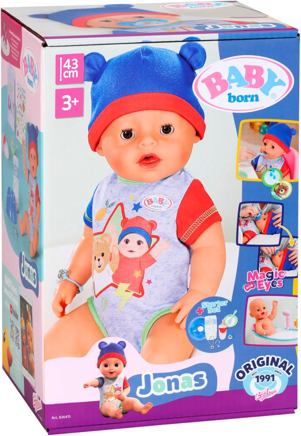 BABY Born Jonas - babydukke 43 cm - 10 funktioner inklusive tilbehør og madras - Fungerer fuldt ud uden batterier - Velegnet til børn fra 3 år og derover