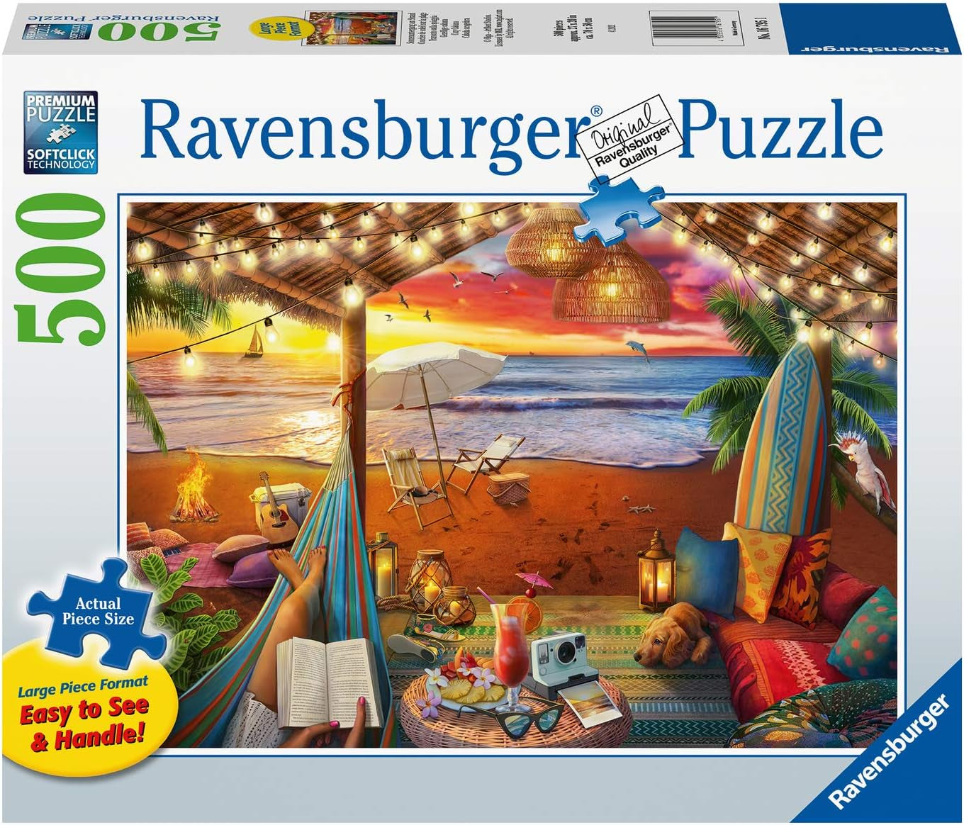 Ravensburger Puslespil 16795 - Sunset on the Beach - 500 brikker puslespil til voksne og børn 10+ med større puslespil [eksklusivt på Amazon] Puslespil Naty Shop