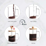 Fransk kaffemaskine, kaffepresse, stempelkaffemaskine, fransk filterkaffekande, 3 kopper, 0,35 l, stål og træ