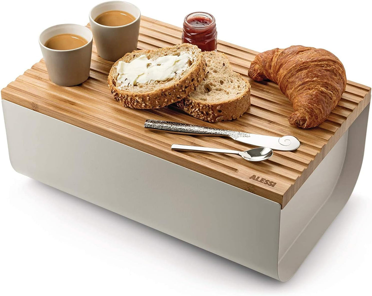 Alessi Mattina BG03 WG - Brødkurv i rustfrit stål med epoxyharpiks og bambustræ, varmgrå madopbevaringskasser Naty Shop