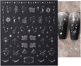 3D sølv metalliske neglestickers, neglestickers til kvinder, stjerne, måne, sol, neglefolie, selvklæbende stickers, sommerfugle negle stickers, negle stickers, negledesign tilbehør, 8 stk.