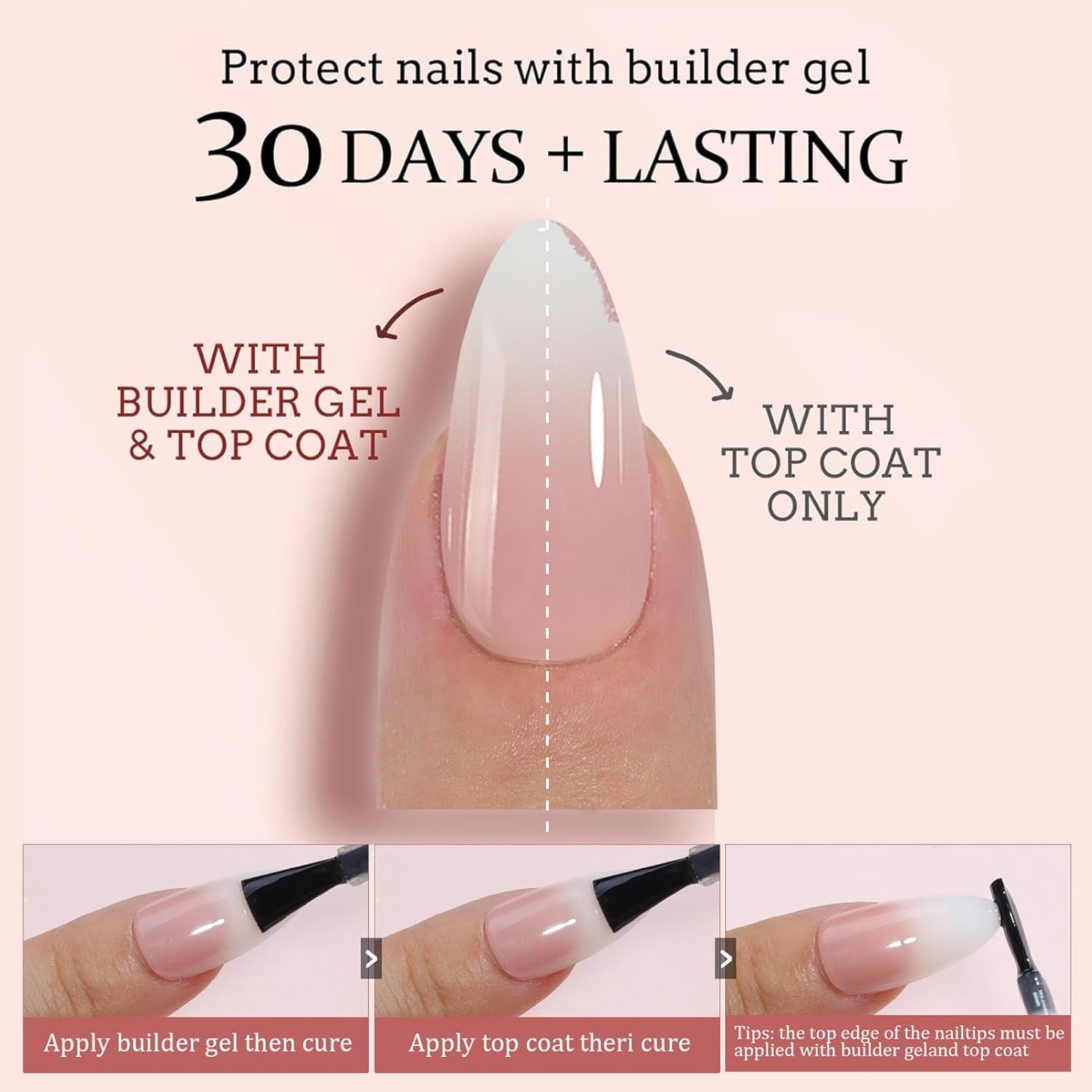 Sæt med falske negle - 240 stykker franske falske negle lim på - Pink White Gradient Design Kunstige negle Fuldt dækkende blød gel Naturlig og behagelig at have på (Pink Mandel)