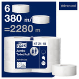 Toiletpapir Tork Jumbo White T1, Avanceret, 2 lag, 6 × 380 M, 472118