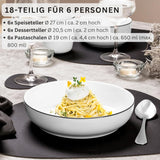 SANGER | Marlo sort og hvid kant servisesæt, 18 dele porcelænsstel til 6, hvid med sorte accenter, middagstallerkener, desserttallerkener og skåle, moderne design | PREMIUM KOLLEKTIONEN