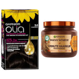 Garnier farve- og plejesæt: Olia 3.0 Mørkebrun Permanent Hårfarve + Reparerende Hårbehandling (340 ml) | Med akaciehonning og bivoks for glans og smidighed | Ammoniakfri hårfarve Naty Shop Standardtitel
