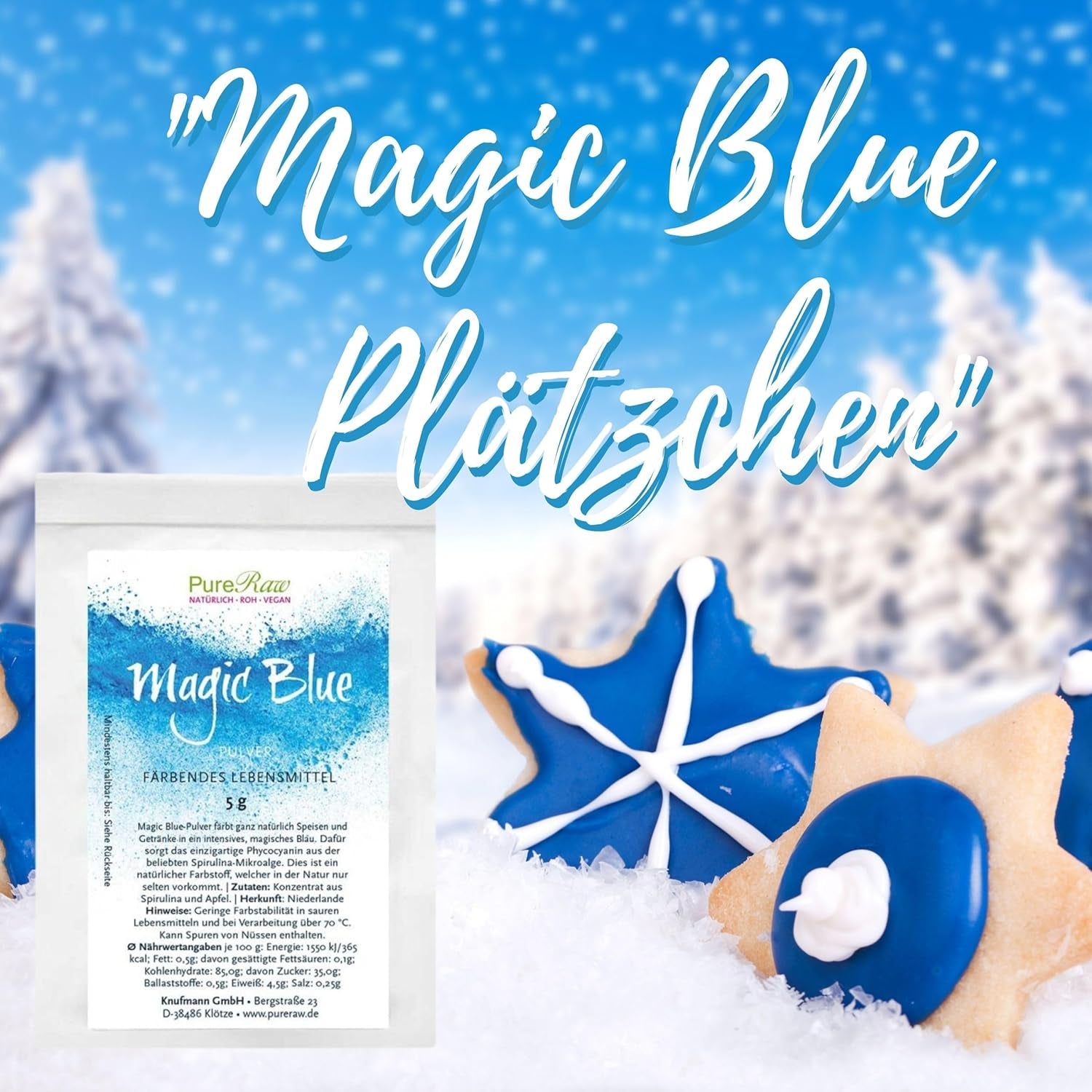 Magic Blue Spirulina Naturlig Fødevarefarve Pulver Blå (Rå Vegansk) Mørkeblå til Lys Pastelblå - Phycocyanin Alger Pulver Fødevarefarve - Naturlig Fødevarefarve | Pureraw 5G