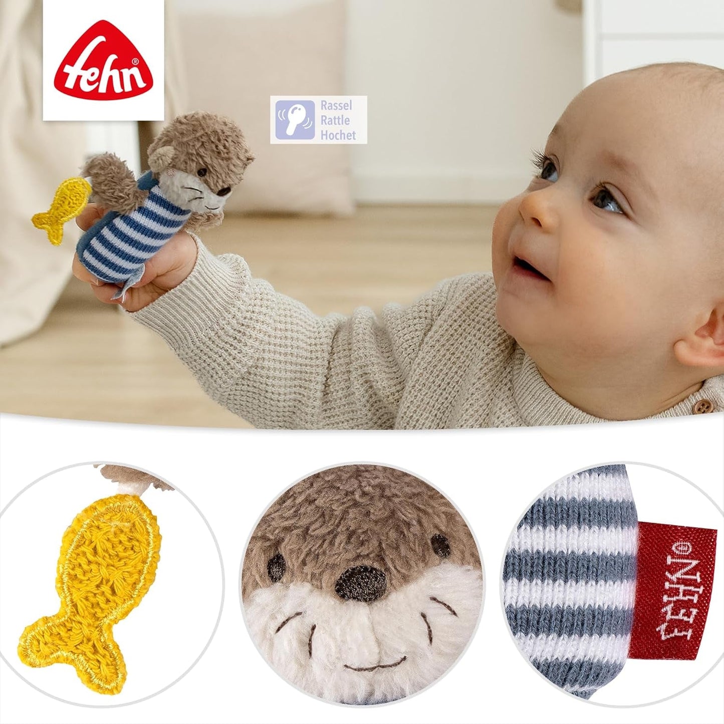 Fehn mini rangle odder - mini gribelegetøj til at rasle, famle og lege med et blødt og nuttet stofdyr - en loyal følgesvend til babyer og småbørn i alderen 0+ måneder Babylegetøj Naty Shop