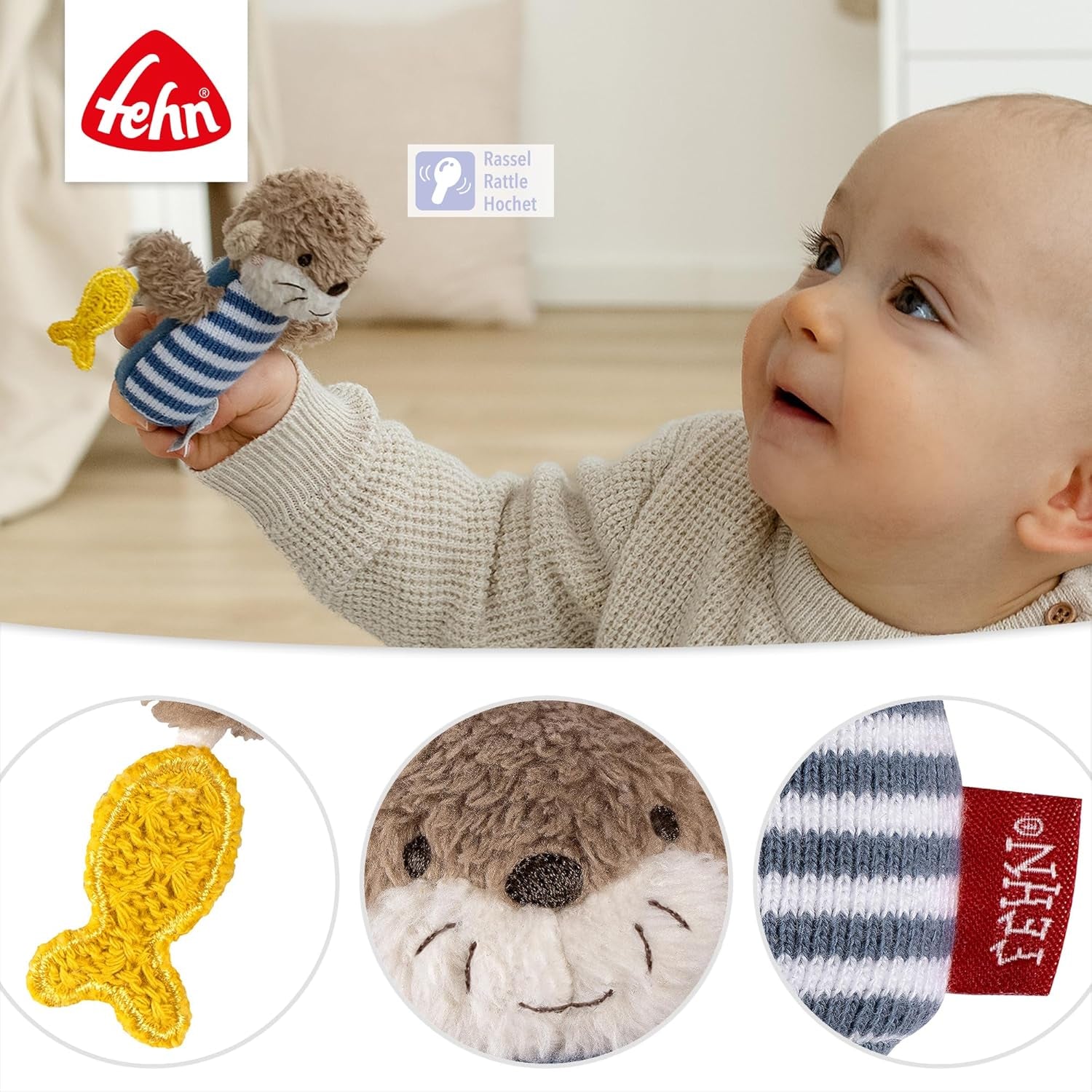 Fehn mini rangle odder - mini gribelegetøj til at rasle, famle og lege med et blødt og nuttet stofdyr - en loyal følgesvend til babyer og småbørn i alderen 0+ måneder Babylegetøj Naty Shop