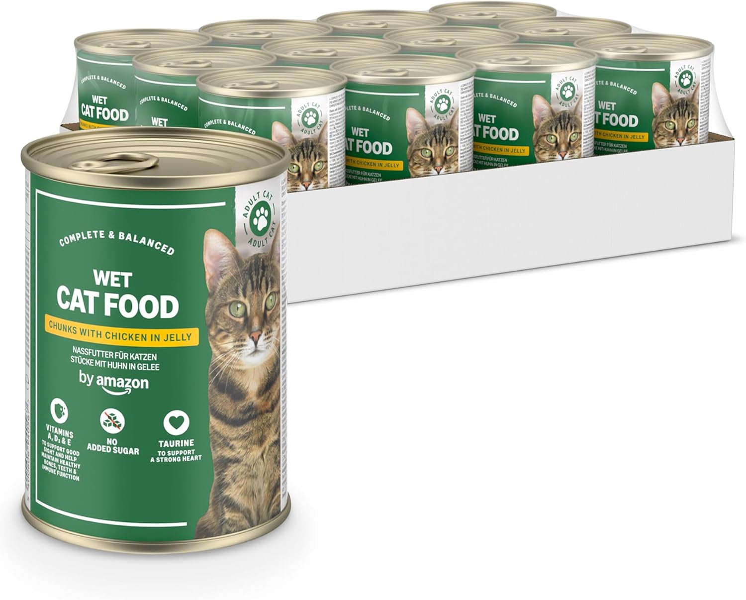 Amazon kornfri våd kattefoder dåse kyllingestykker i gelé 12 x 405 g