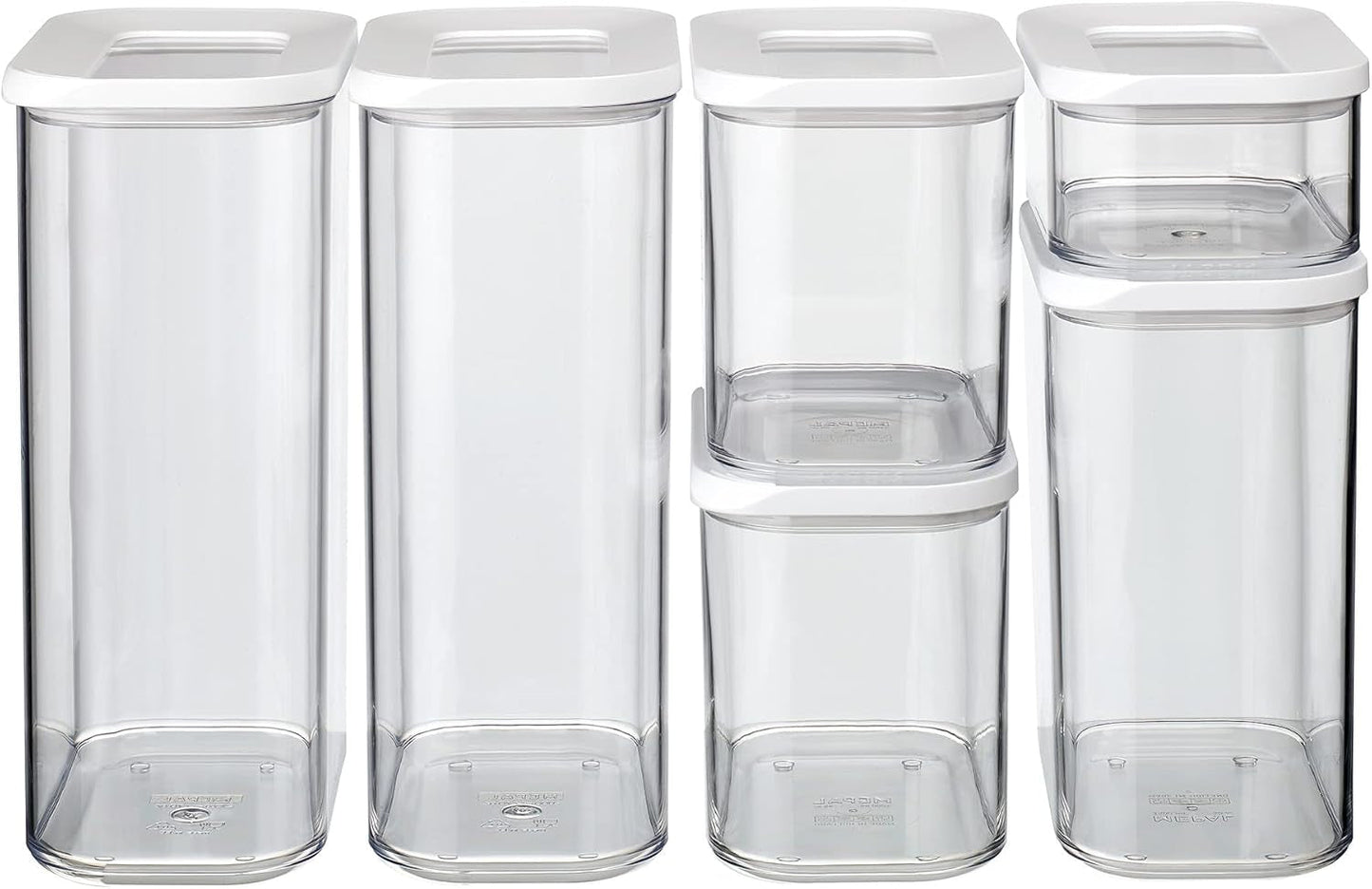 Mepal sæt med 6 opbevaringsglas med låg - Rektangulære madbeholdere - Plastkøkkenorganisering - Lufttætte opbevaringsbeholdere - 2x 2000ml, 2x 1000ml, 1x 1500ml & 1x 425ml - Hvide madopbevaringskasser Naty Shop