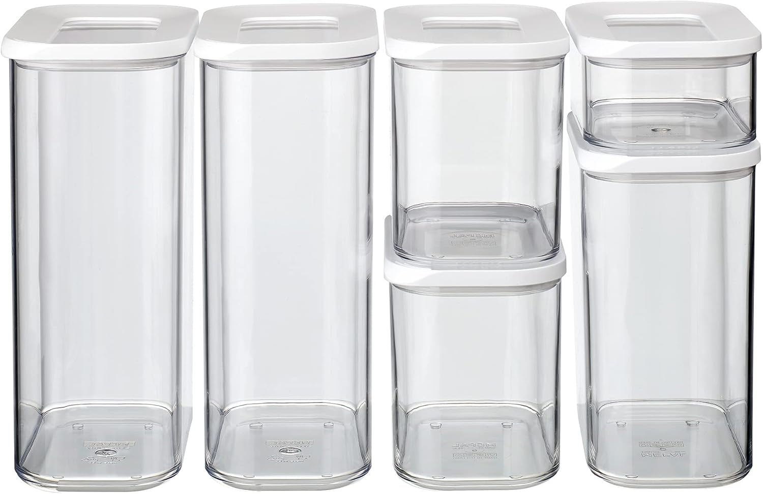 Mepal sæt med 6 opbevaringsglas med låg - Rektangulære madbeholdere - Plastkøkkenorganisering - Lufttætte opbevaringsbeholdere - 2x 2000ml, 2x 1000ml, 1x 1500ml & 1x 425ml - Hvide madopbevaringskasser Naty Shop