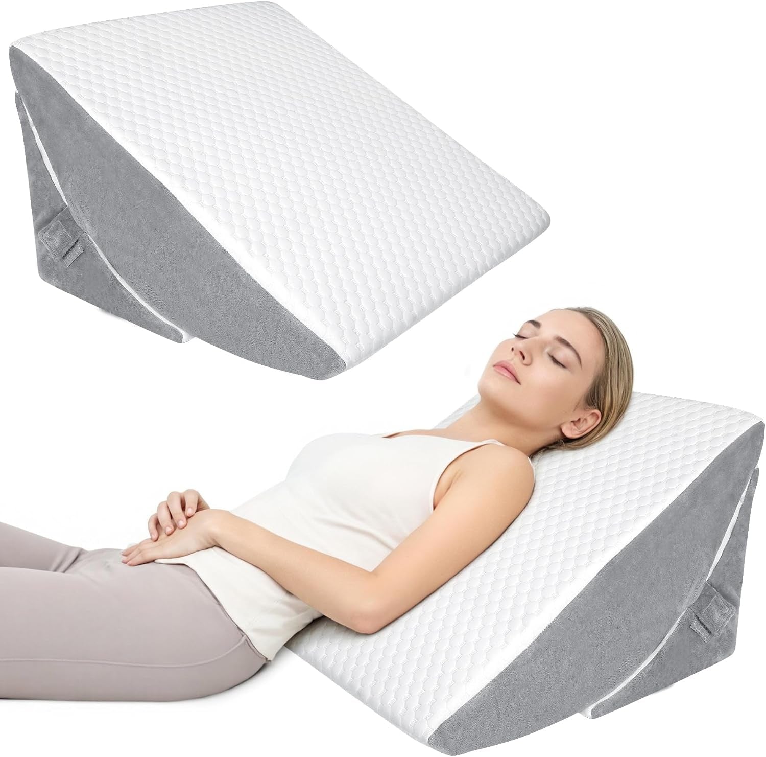 Justerbar kilepude, skumlæsepude med høj densitet med nakkerulle til seng og sofa, ergonomisk sengekile til søvnrefluksapnø, benpude, rygpude til læsning, spil eller fjernsyn