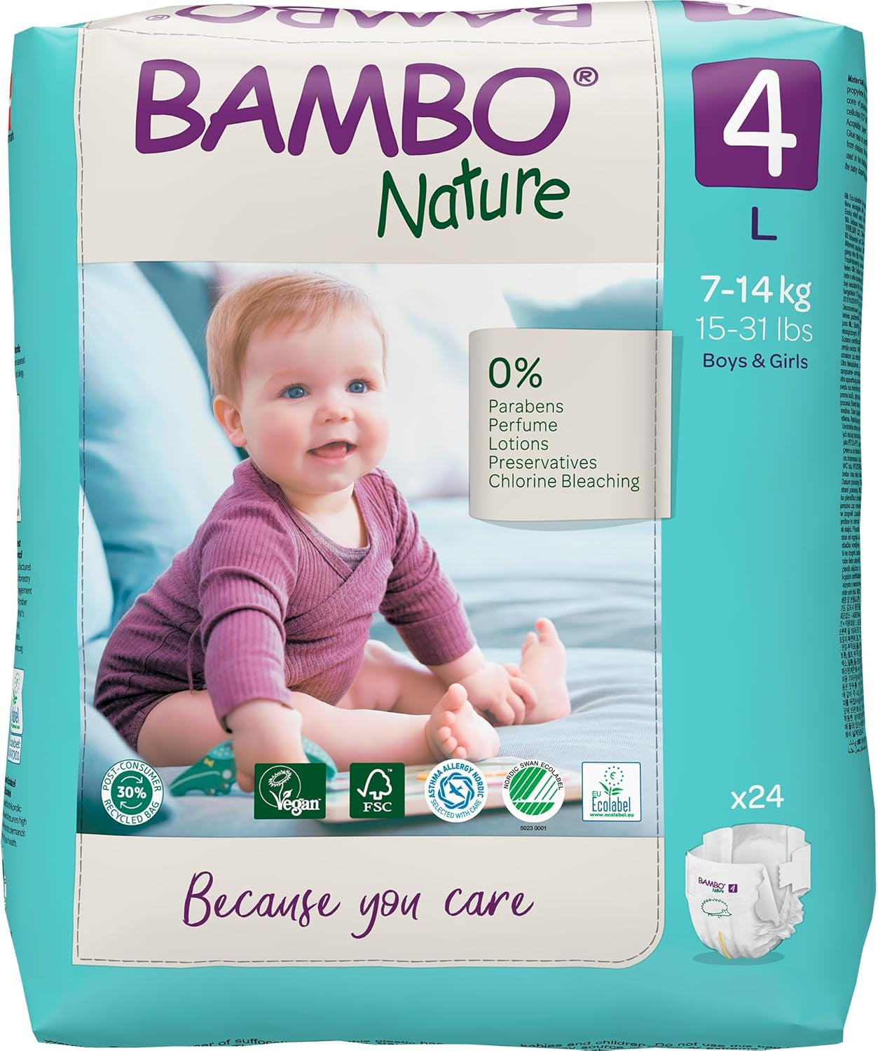 Bambo Nature babybleer, str. 4 (7-14 kg) - 48 stk. Premium bleer med forbedret lækagebeskyttelse | Ultimativ komfort og frihed for aktive børn | Dermatologisk testede bleer