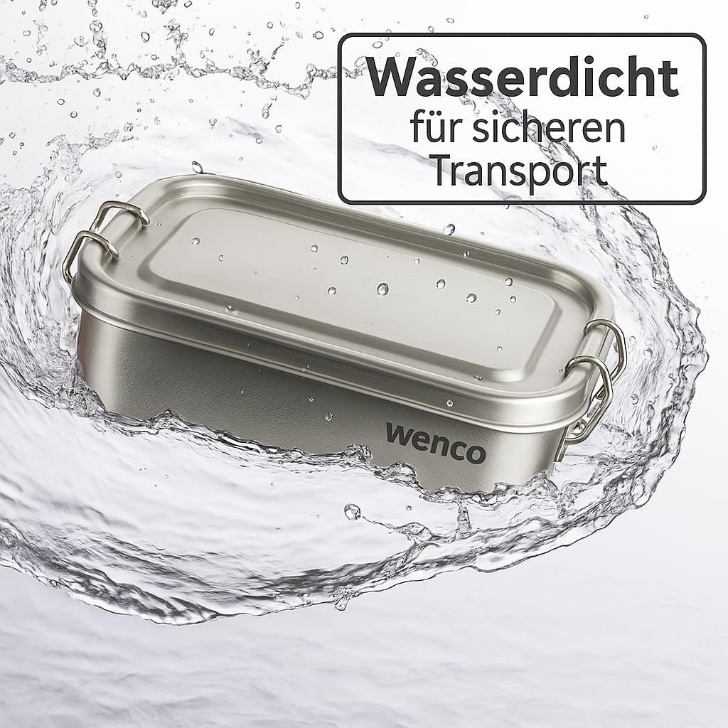 Wenco Rustfrit stål Madkasse 2 Rum Stor Kapacitet 850ml Madkasse Vandtæt Opvaskemaskine Tåler Inklusiv erstatnings Silikonering 18,5 x 14 x 5,5 cm Sølv (2 pakke) Madopbevaringsbokse Naty Shop