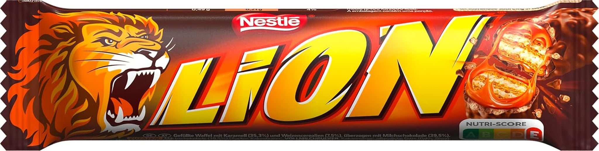 NESTLÉ LION Choco, sprød chokoladebar med karamelfyld og sprød oblat, pakke med 24 stk (24 x 42g)