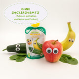 FRECHE FREUNDE Økologisk presselig frugtpose med æbler, bananer, spinat og agurk, pureret frugt og grøntsager i en klembar pose til babyer fra 6 måneder, vegansk, pakke med 6 (6 x 100 g)