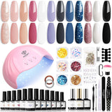 Modelones 35 stk Gel neglelak sæt, UV neglelak sæt med 48W lampe, nøgen brun hvid pink gel neglelak sæt, UV gel negle lak sæt med top coat base negle studio sæt