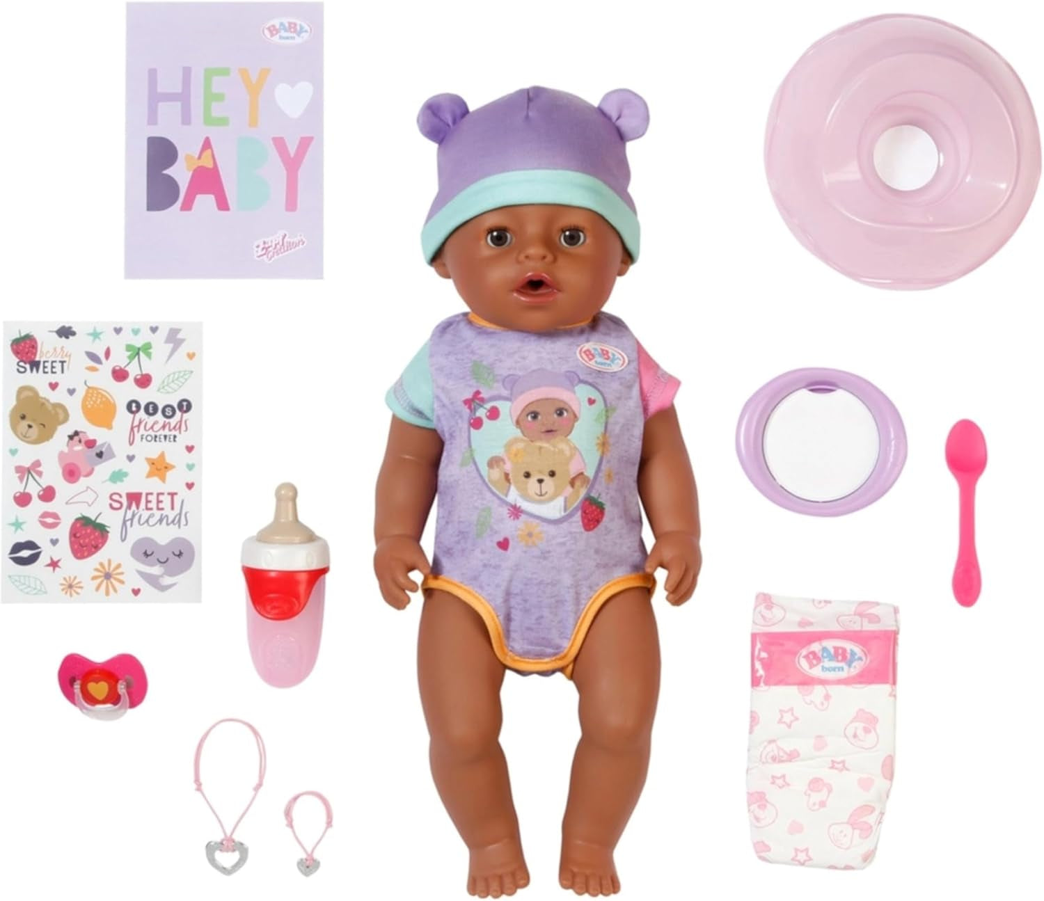 BABY Born Eva - babydukke 43 cm - 10 funktioner inklusive tilbehør og madras - Fungerer fuldt ud uden batterier - Velegnet til børn fra 3 år og derover