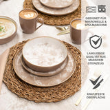 Moritz & Moritz MARIELLA 6-personers spisestel i stentøj i 24 dele - Moderne beige service med et legende design, letplejet kaffestel med tallerkener, skåle og kopper - Kombinationssæt