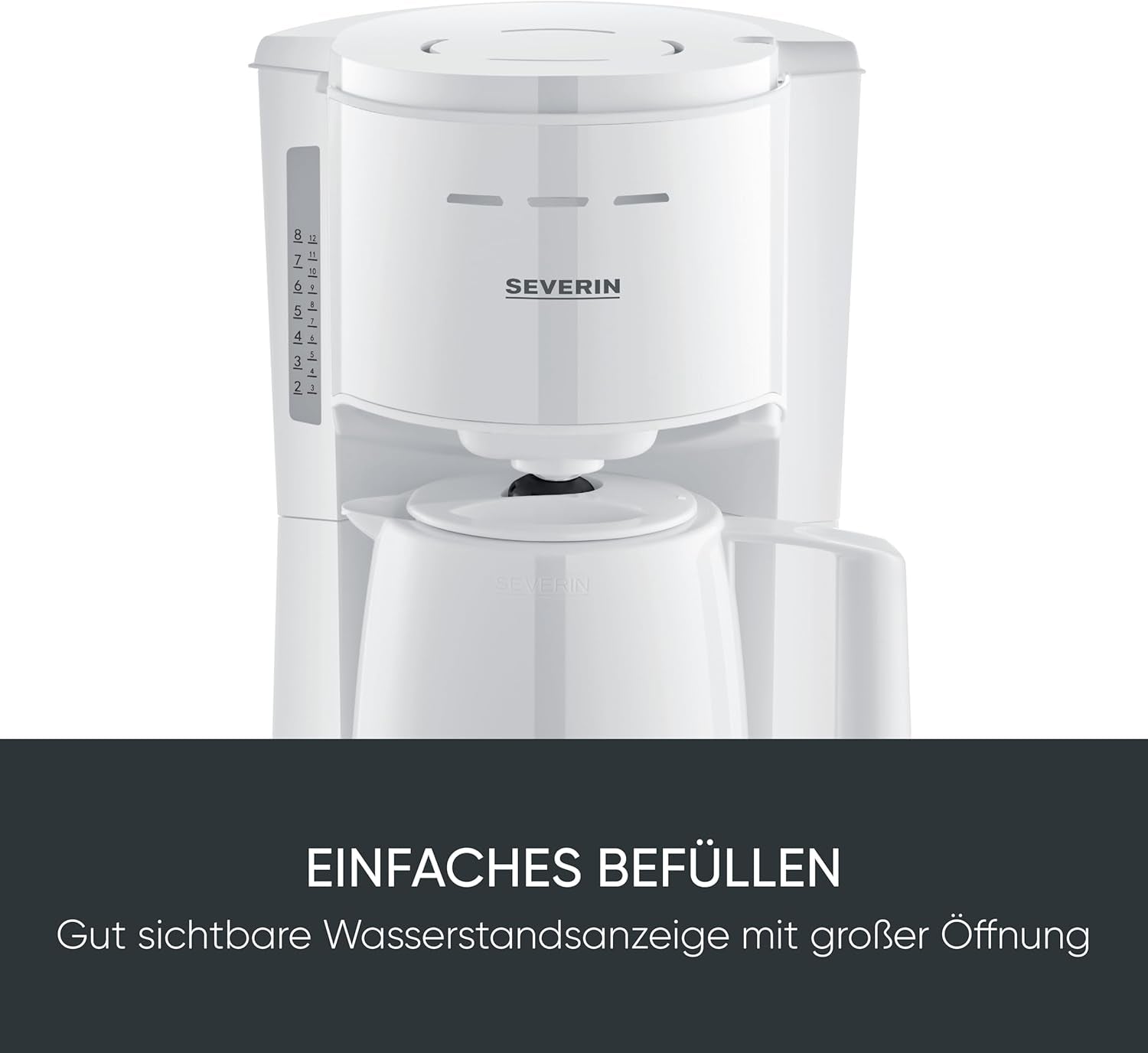 Severin espressomaskine med filter og 2 termokander, espressomaskine med låg, drypfri ophældning, lang temperatur vedligeholdelse, automatisk slukning, 1000 W, ca. 1 liter, hvid, KA 9309