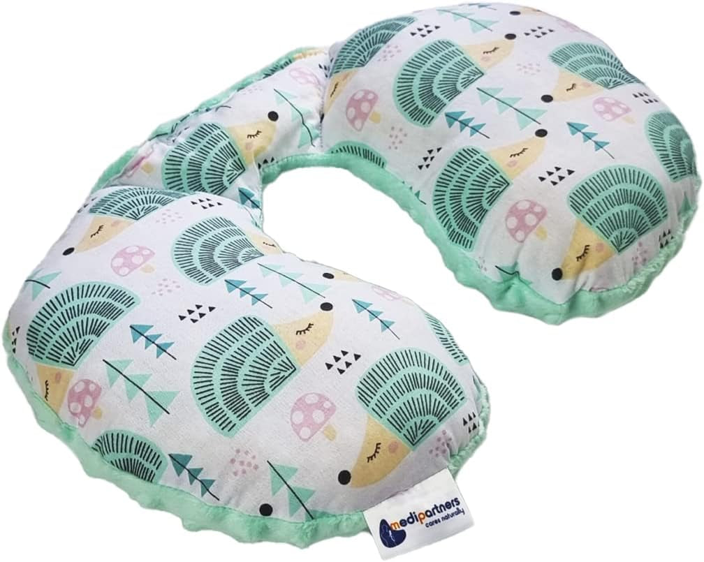 Medi Partners Baby Nakkepude Nakkestøtte 100% Bomuld / Minky Baby Nakkepude til Bilvogn Rejser Søvn Nakkepude Snooze Roll (REH med Grå Minky) Cervikale ortopædiske puder Naty Shop Mint Pindsvin med Minky Mint