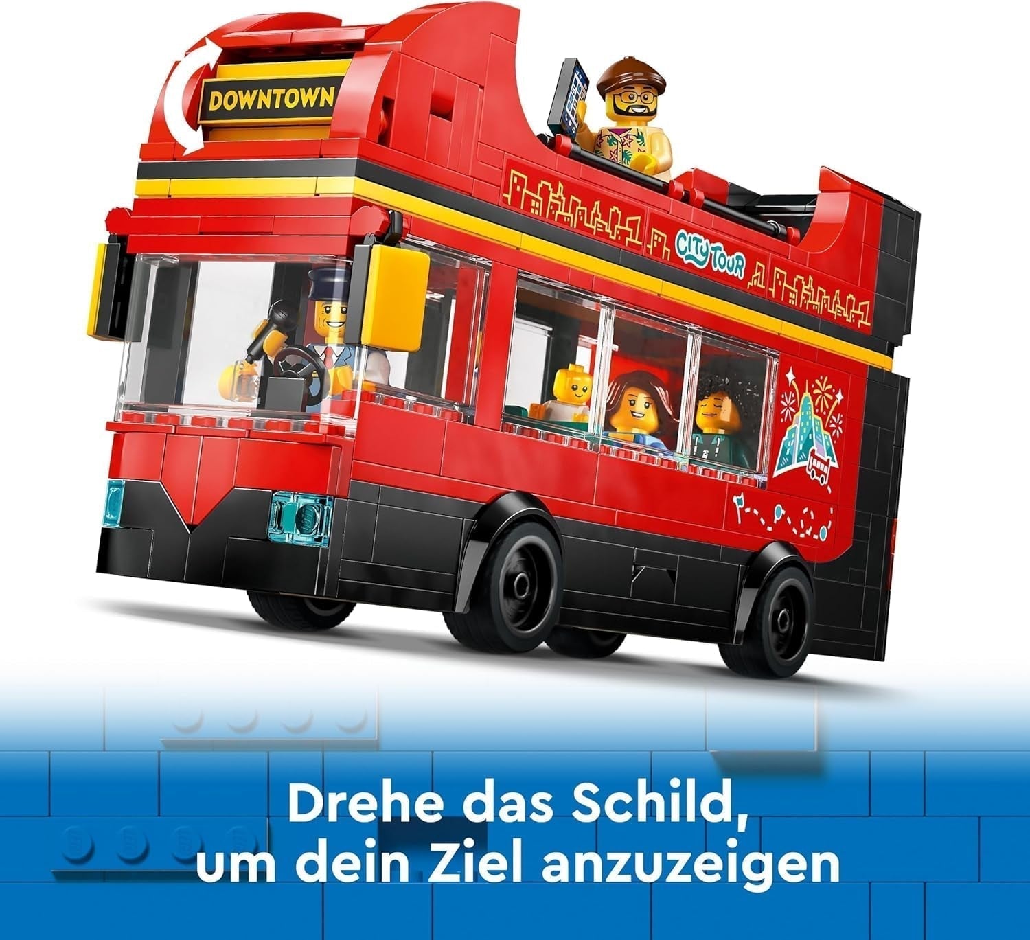 LEGO City dobbeltdækkerbus, dobbeltdækker legetøjsbus, køretøjssæt til piger og drenge fra 7 år, indeholder 5 figurer, inklusive en baby i barnevogn 60407 Byggesæt Besuche den LEGO-Store