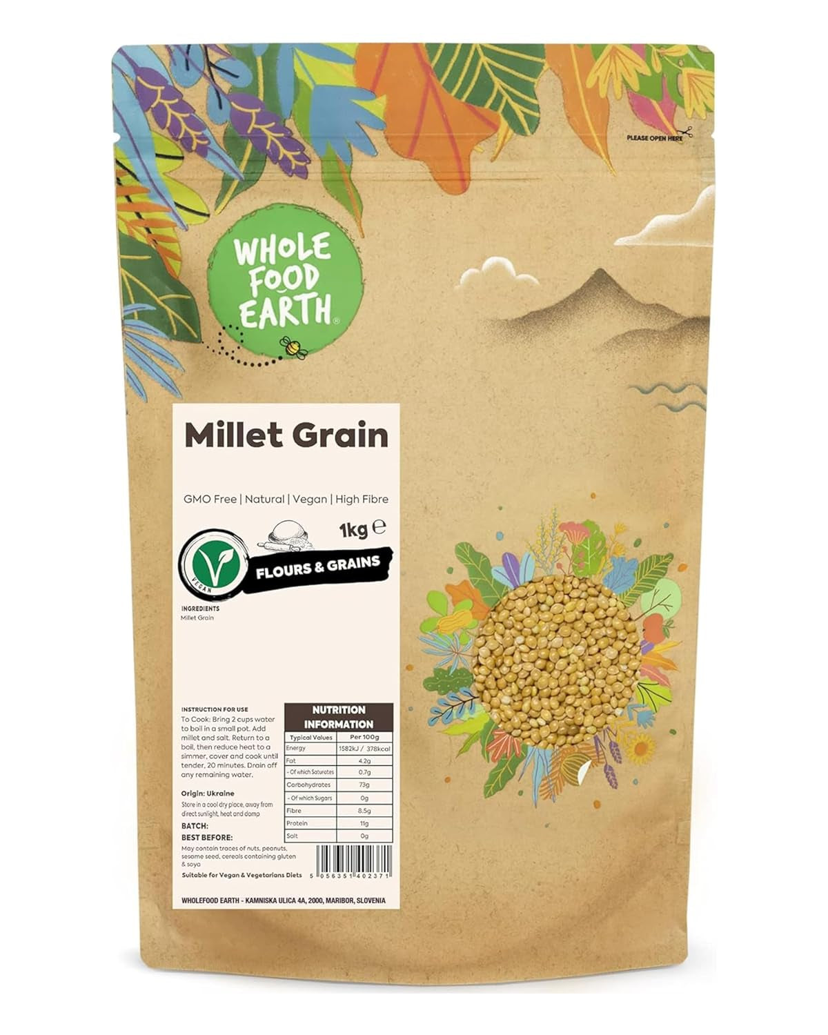 Jord fuldkornshirse - ikke-GMO - naturlig - vegansk - mælkefri - uden tilsat sukker - 1 kg