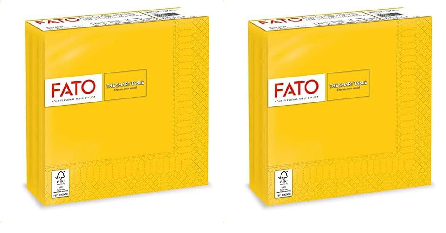 , Papirservietter til engangsbrug, ideelle til afslappede frokoster og buffeter, pakke med 50 servietter, størrelse 33X33, 4-fold, 2-lags, gult, 100 % rent cellulosepapir, Fsc-certificeret
