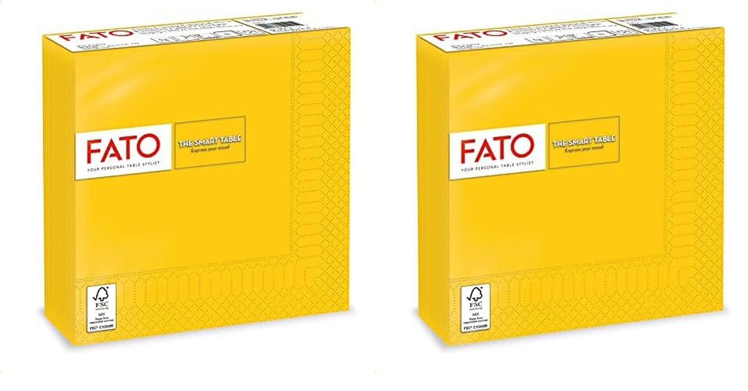 , Papirservietter til engangsbrug, ideelle til afslappede frokoster og buffeter, pakke med 50 servietter, størrelse 33X33, 4-fold, 2-lags, gult, 100 % rent cellulosepapir, Fsc-certificeret