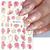 Guld Linie Schieber Rosa Nagelsticker Blumen 3D Flower Nail Sticker Sakura Blütenblätter Blumen Nagelaufkleber Frühling Sommer Floral Nagel Sticker Flowers Nagel Stickers Nageldesign Zubehör Nail Art