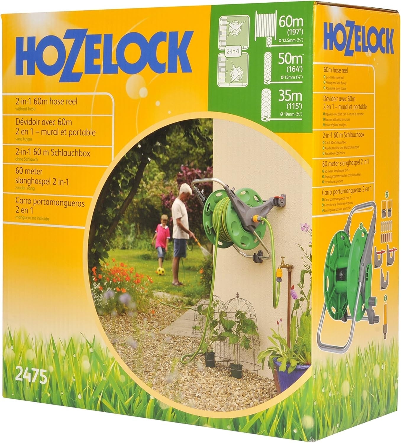 HOZELOCK - 2 i 1 slangetromle (støtteslange ikke inkluderet) 60m: Fritstående eller vægmonteret, let at bære, men robust og holdbar. Fleksibel brug i haven [2475R0000]