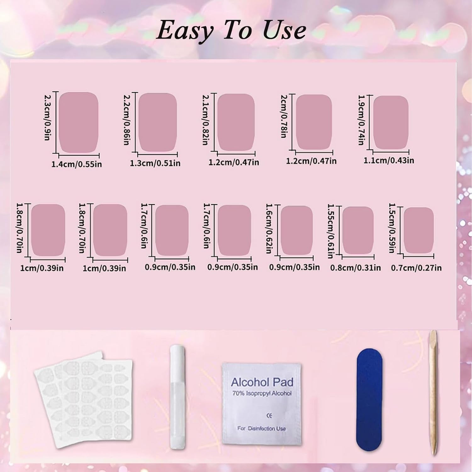 24 stk Pink ensfarvede falske negle selvklæbende neutrale falske negle Medium firkantet blød gel til kvinder DIY fuld dækning Glitter falske negle