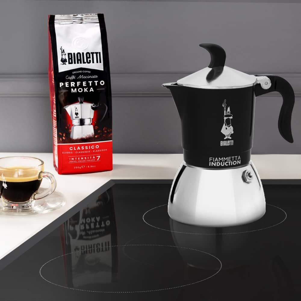 Bialetti Fiammetta induktionskaffemaskine, 2 kopper (100 ml), velegnet til alle typer kogeplader, elegant design, sort