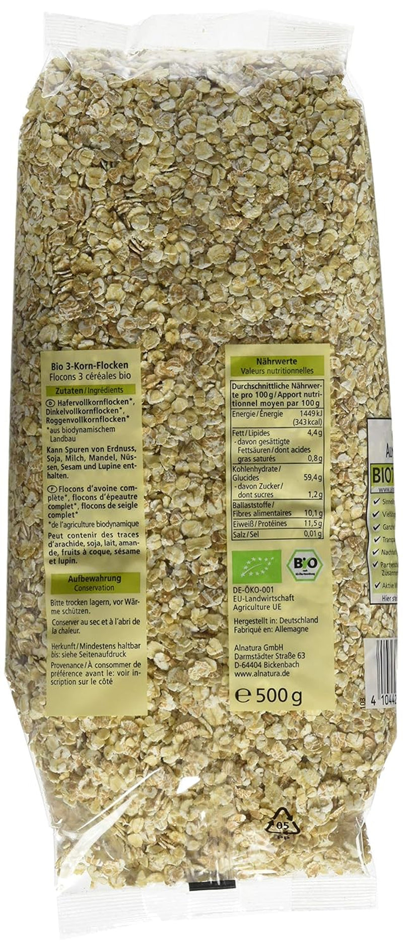 Bio 3-Korn Flocken, 500 G Cereals Naty Shop