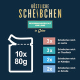 Felix Delicious Vådskåret kattefoder i gelé, forskellige smagsvarianter fra vand, pakke med 6 (6 x 10 poser á 80g hver)