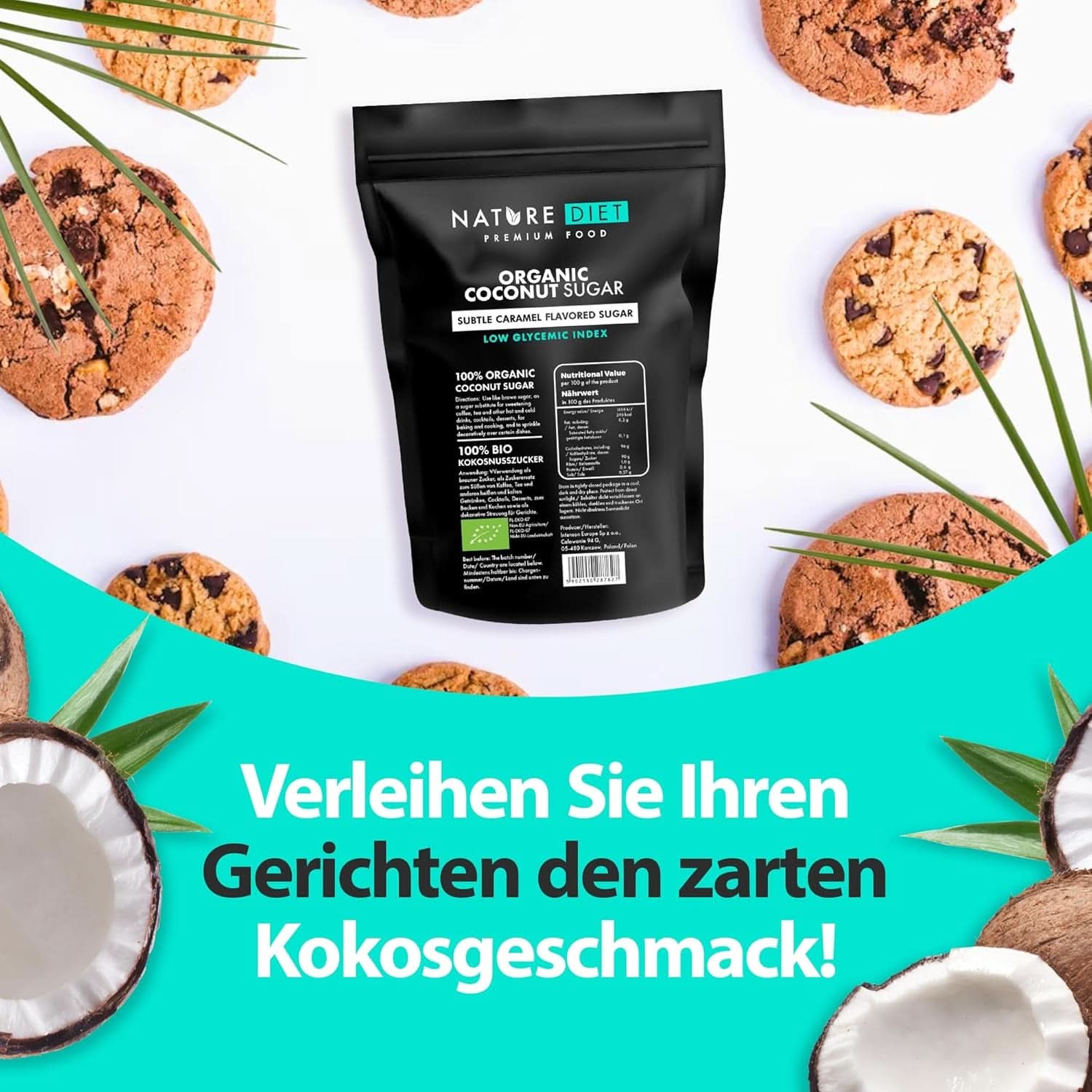 Økologisk kokossukker, karamelsmag, 1,5 kg sødemidler Naty Shop