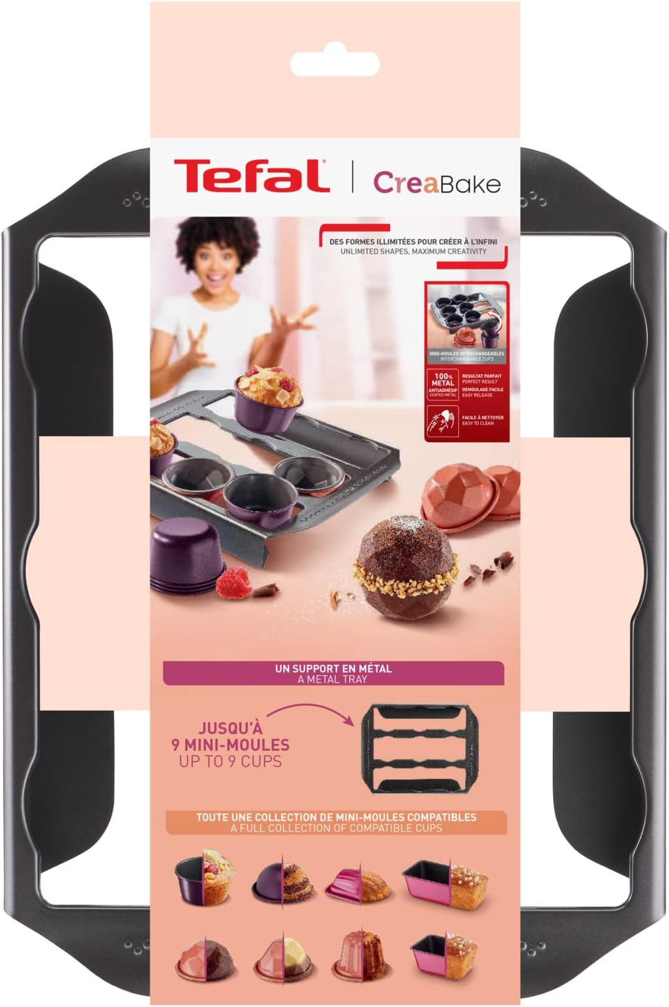Tefal Creabake J3040104 Kuchenform, 9 Mulden, Antihaftbeschichtung, Austauschbar, Perfektes Backen, Kreative Und Leckere Rezepte, Nicht Compaible Mit Cake Factory, Creabake Forme og bageplader Naty Shop