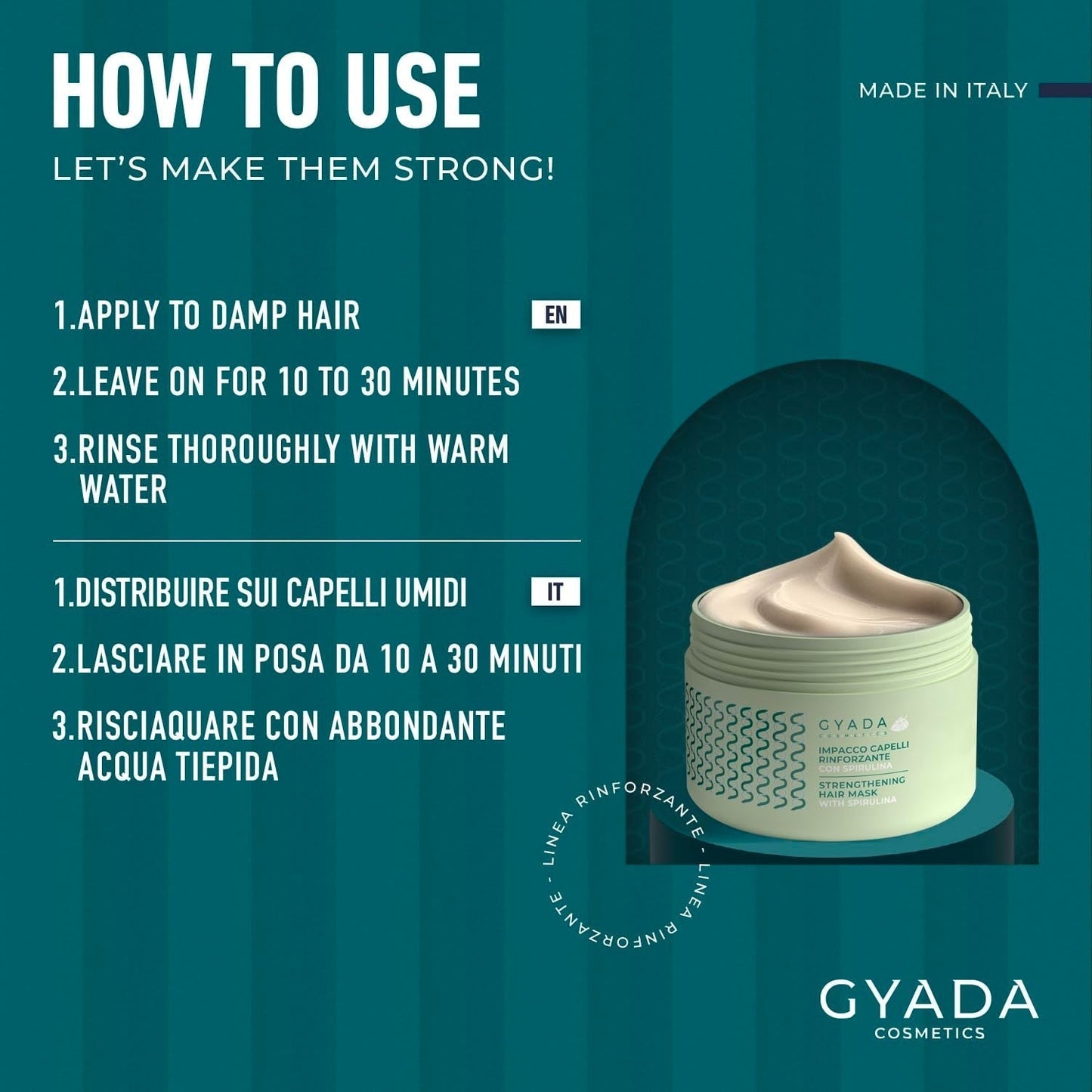 GYADA COSMETICS Spirulina hårstyrkende pakke Nærende anti-hårtab Dobbelt tips virker 250ml + bøgetræ Kam Ideel til at filtre alle hårtyper Naty Shop hårmaske