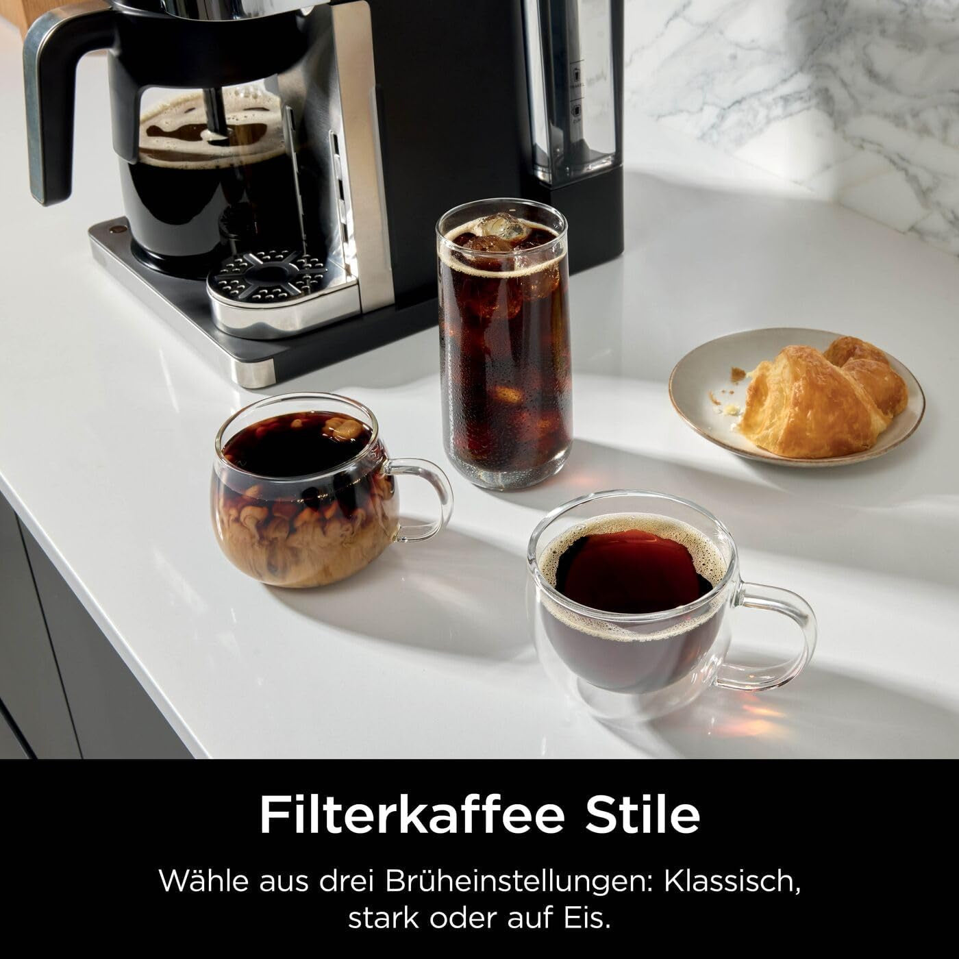 Ninja Prestige 2-i-1 filterkaffemaskine med kapsler og integreret mælkeskummer, til latte, iskaffe og flad hvid, sort CFN802EU