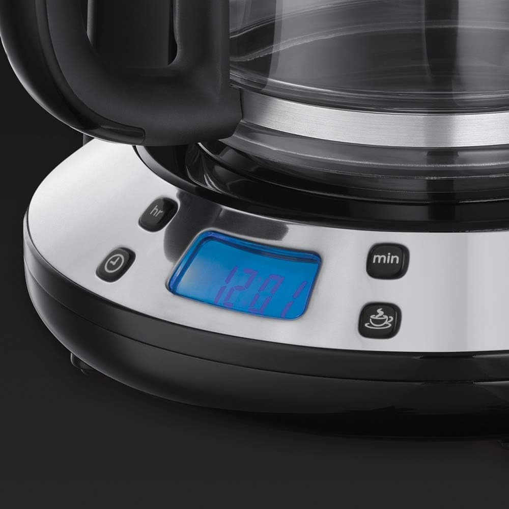 Russell Hobbs kaffemaskine [Digital timer, brusehoved for optimal udsugning og aroma] Farver+ Creme (1 til 10 kopper, 1,25 L glaskaraffel, varmeplade, 1100W) Filterkaffemaskine 24033-56