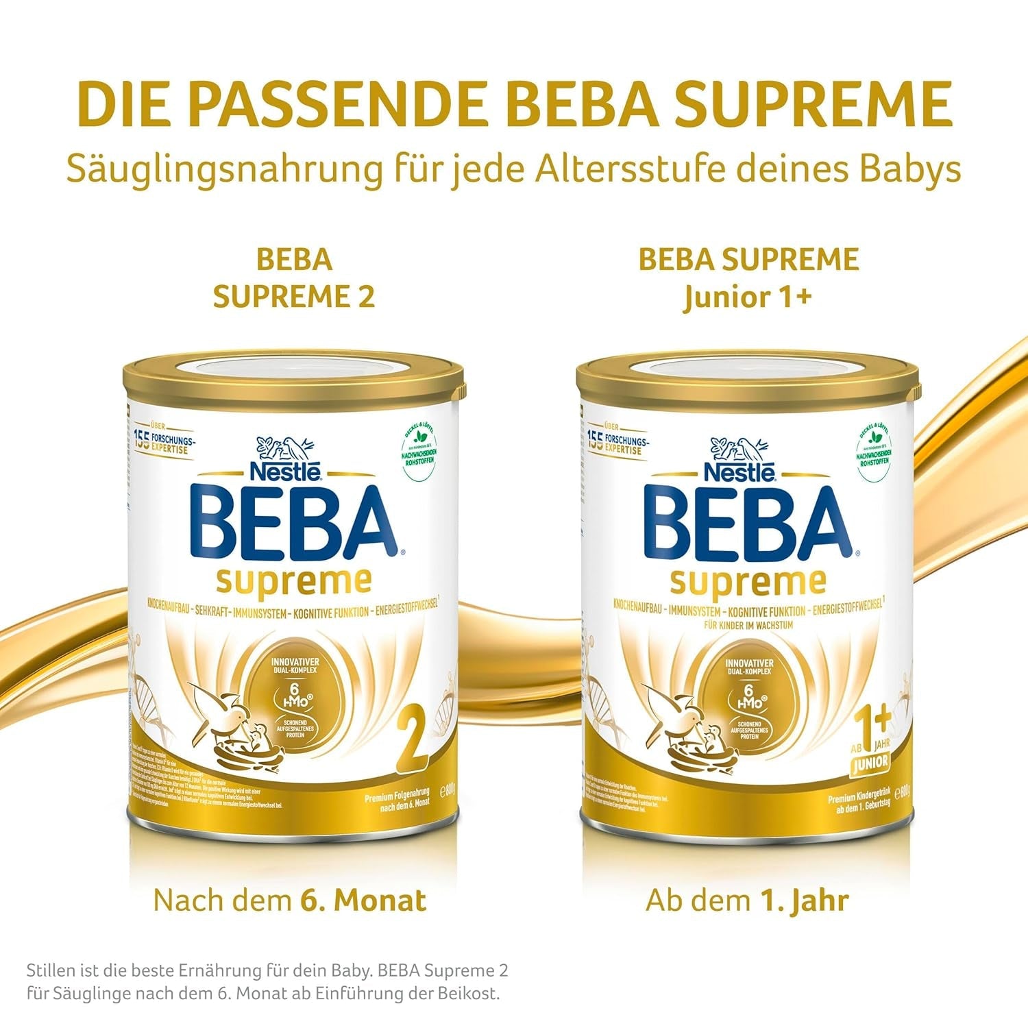 BEBA SUPREME JUNIOR 1 Plus - Drik til børn fra 1 år, med kompleks 6 HMO, laktosefri, palmeoliefri, fiskeoliefri, mad til små børn, babymælkpulver, pakke med 6 (6 x 800g)