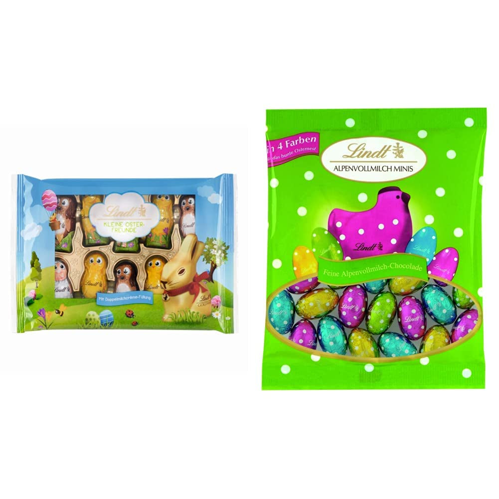 Små påskevenner med chokolade | 2 x 100 g og Chokolade Decoration Mini Æg med Alpine Milk | 2 x 180 g poser | Premium mælkechokoladeæg, muntert og farverigt pakket, i fire farver til påske