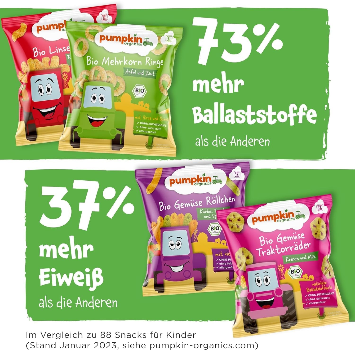 Pumpkin Organics Baby flerkornede gulerods- og mangoringe (pakke med 8) Additivfri babysnacks fra 12 måneder - Allergenfri² og glutenfri³ sprøde babysnacks (8 x 20 g)