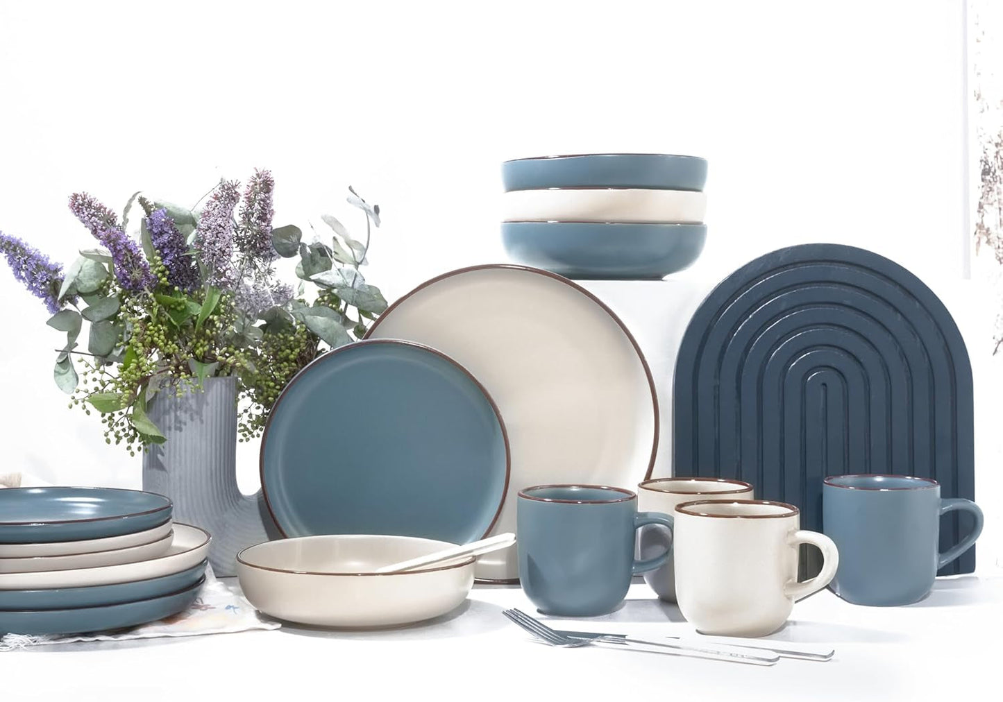 CreaTable, 21016, Modern Scandic Blue-Grey Series, 16-delt servisesæt, Porcelænskombinationsservice, Tåler opvaskemaskine og mikroovn, Kvalitetsfremstilling